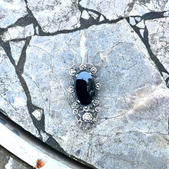 Vintage Antique Sterling Onyx Marcasite Dress Clip Art Deco - Picture 3 of 12